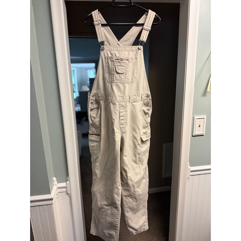 Vintage B.U.M. Equipment Cargo Overalls XL Beige Khaki 90s‎ Y2K Baggy Utility